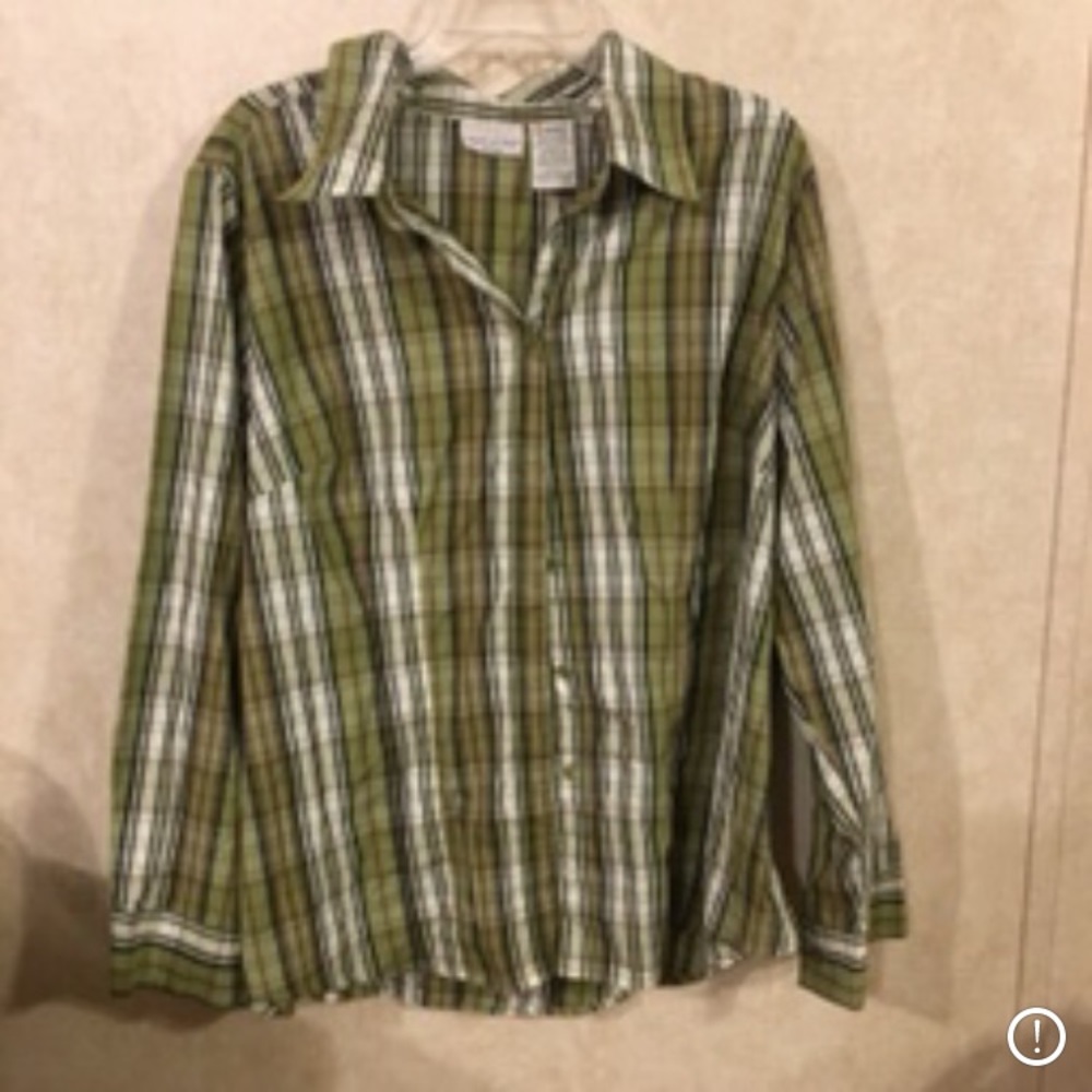 Green and White Plaid Button Down
